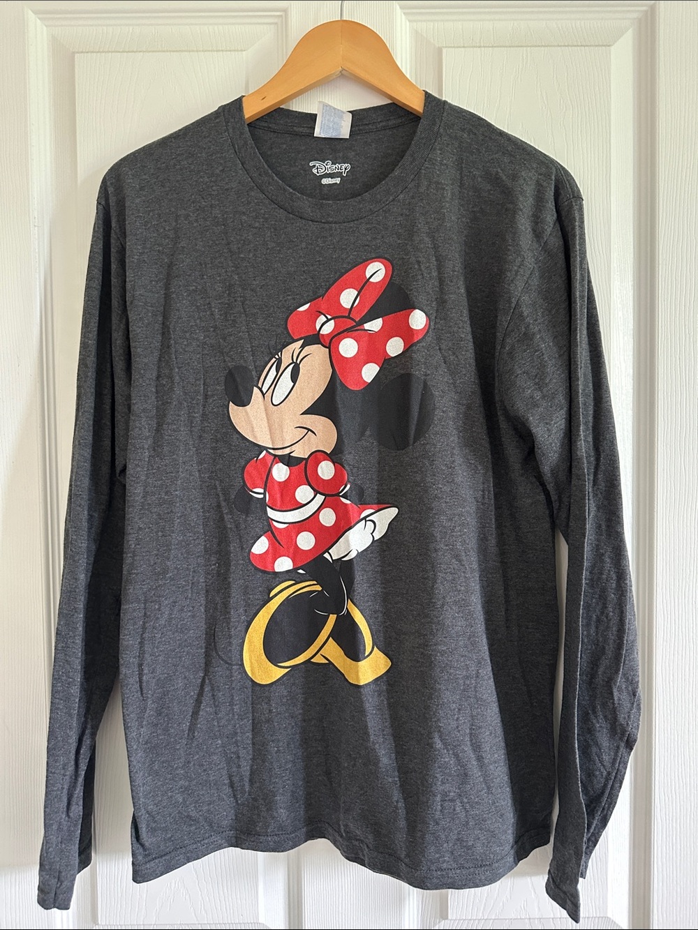 Disney Charcoal Gray Minnie Mouse Long Sleeve Tee with Red Bow